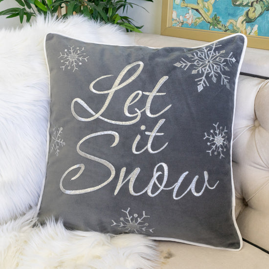 Let It Snow Embroidered Cotton Throw Pillow