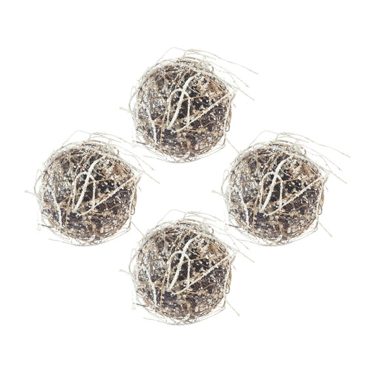 D6" Iced Twig Ball - Set of 4 Christmas Ornaments