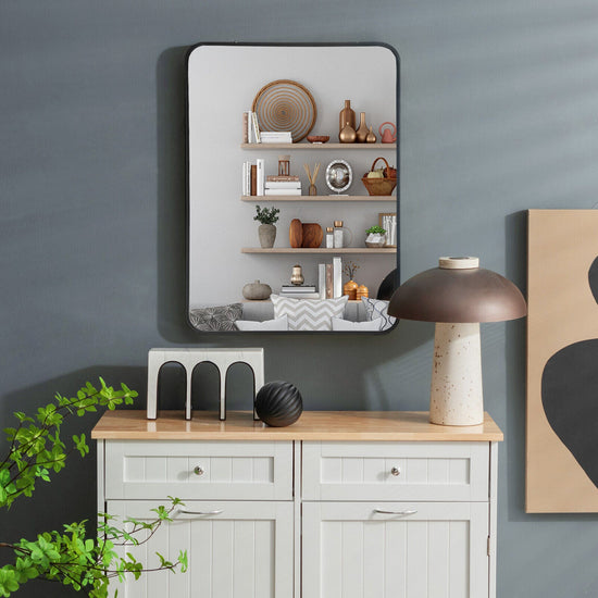 Metal Framed Bathroom Mirror with Rounded Corners