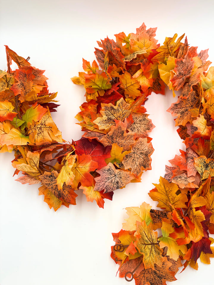 Artificial Orange Maple Leaf Garland, autumn home decor for mantel, table or entryway from Cedar & Spice Gifts