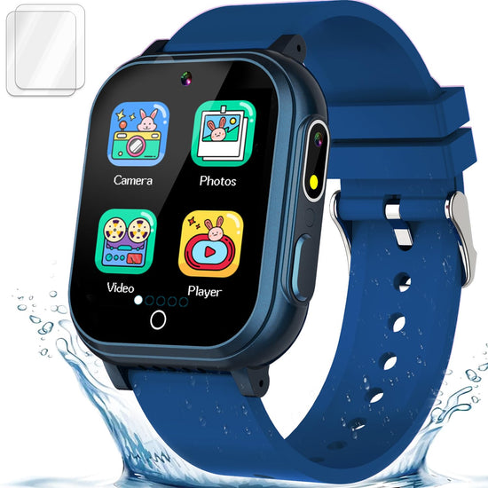 Kids Smart Watch Gift for Boys Ages 3-12 IP67 Waterproof 32 Puzzle Games HD Touchscreen Dual Camera Video Pedometer Music Player Kids Watch Toy Birthday Gifts for Boys Ages 5 6 7 8 9 10 (Blue)