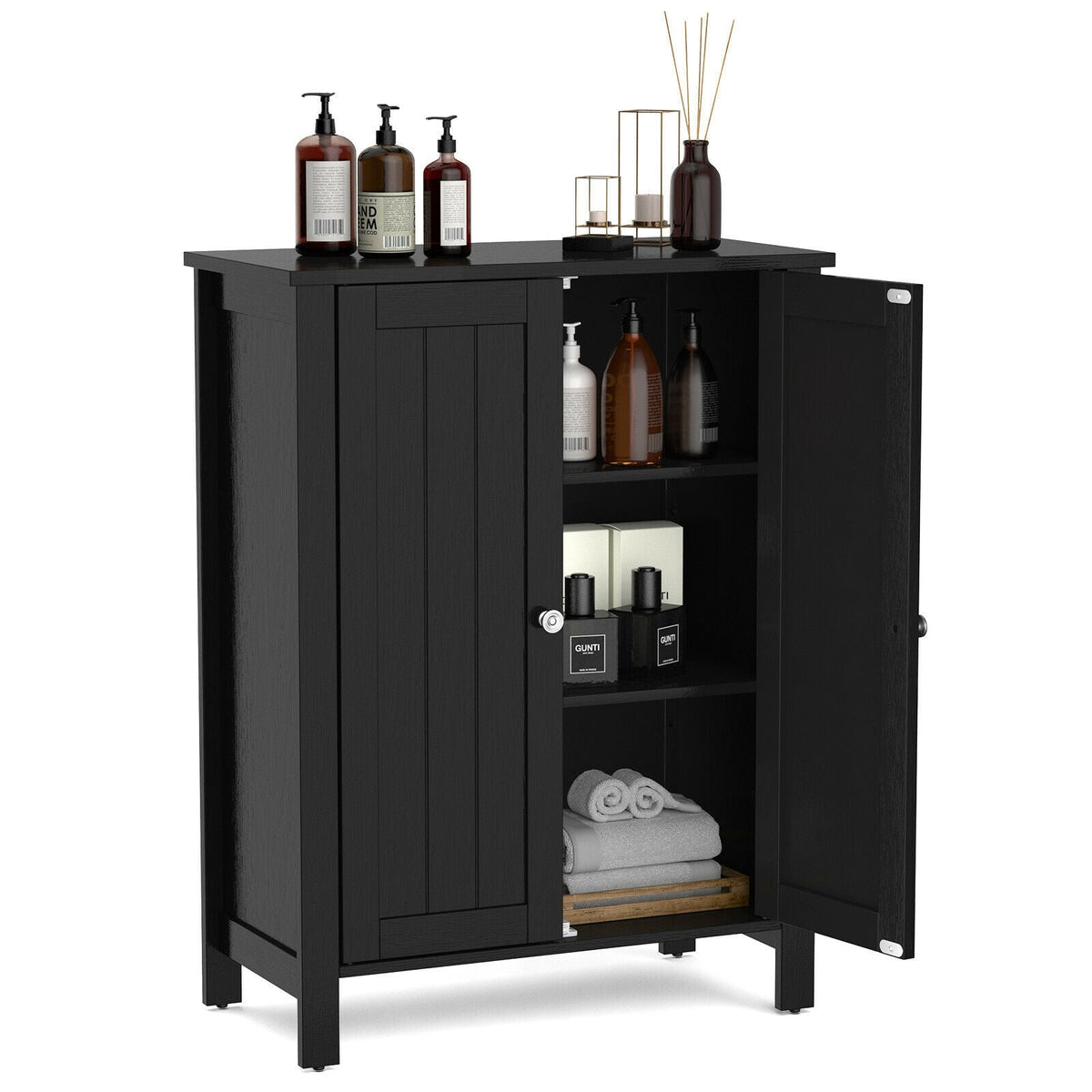 2-Door Bathroom Floor Storage Cabinet Space Saver Organizer