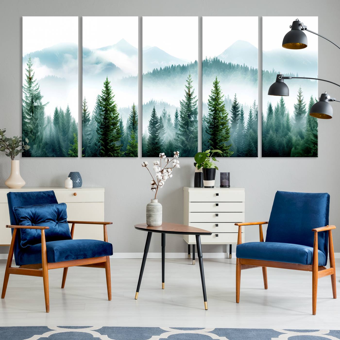 Pine Forest Wall Art Canvas Print – Misty Mountains Foggy