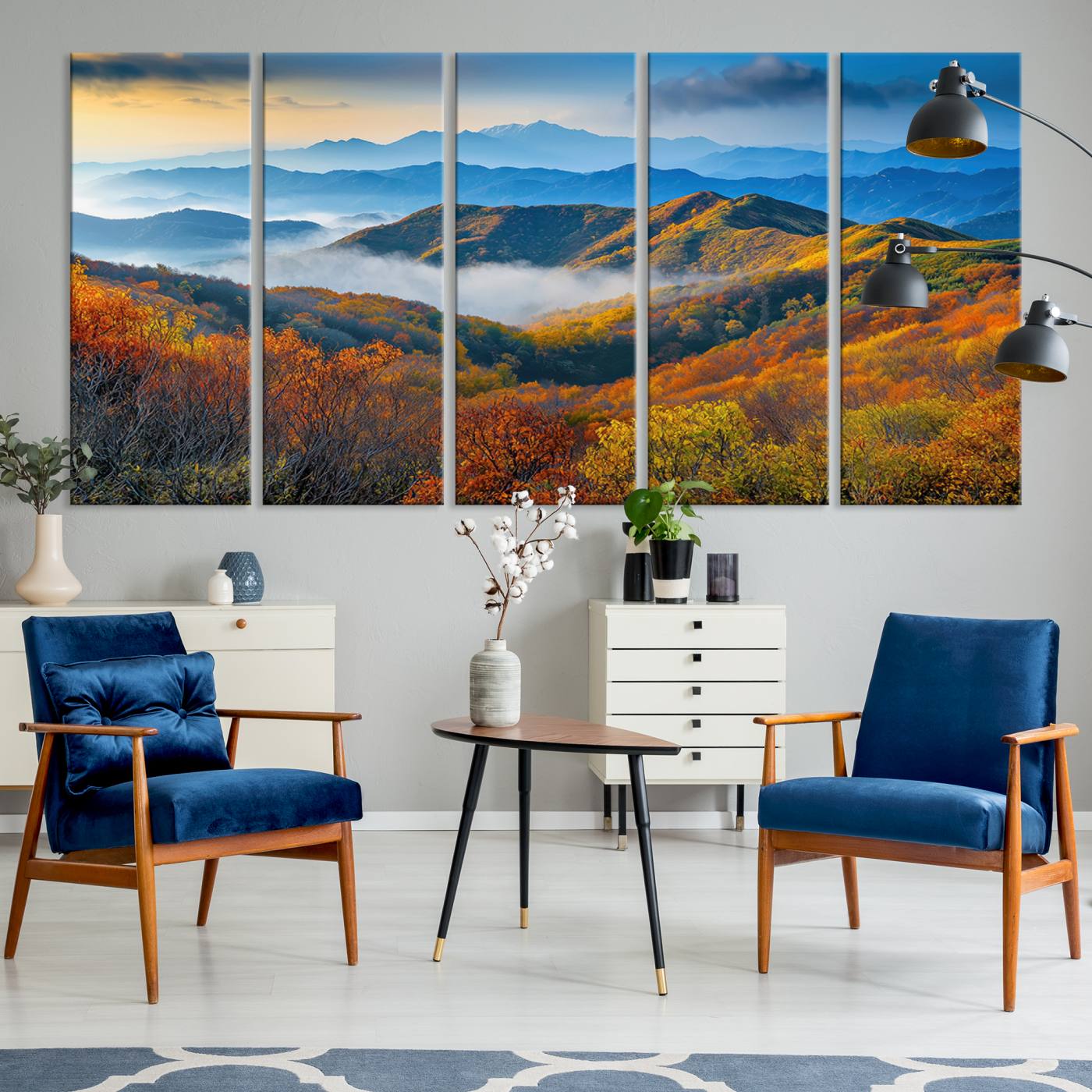 Autumn Mountains Wall Art Canvas Print – Foggy Peaks