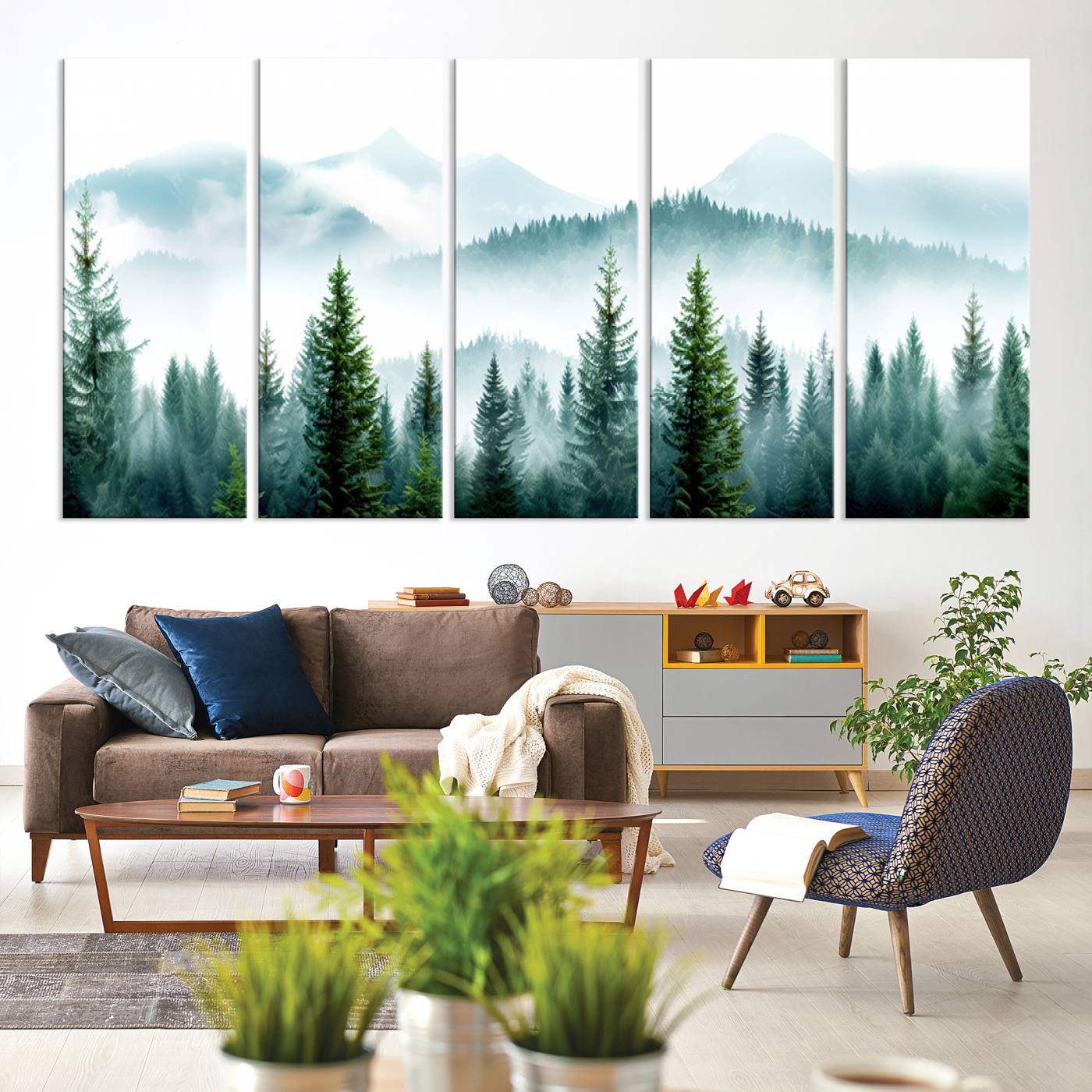 Pine Forest Wall Art Canvas Print – Misty Mountains Foggy