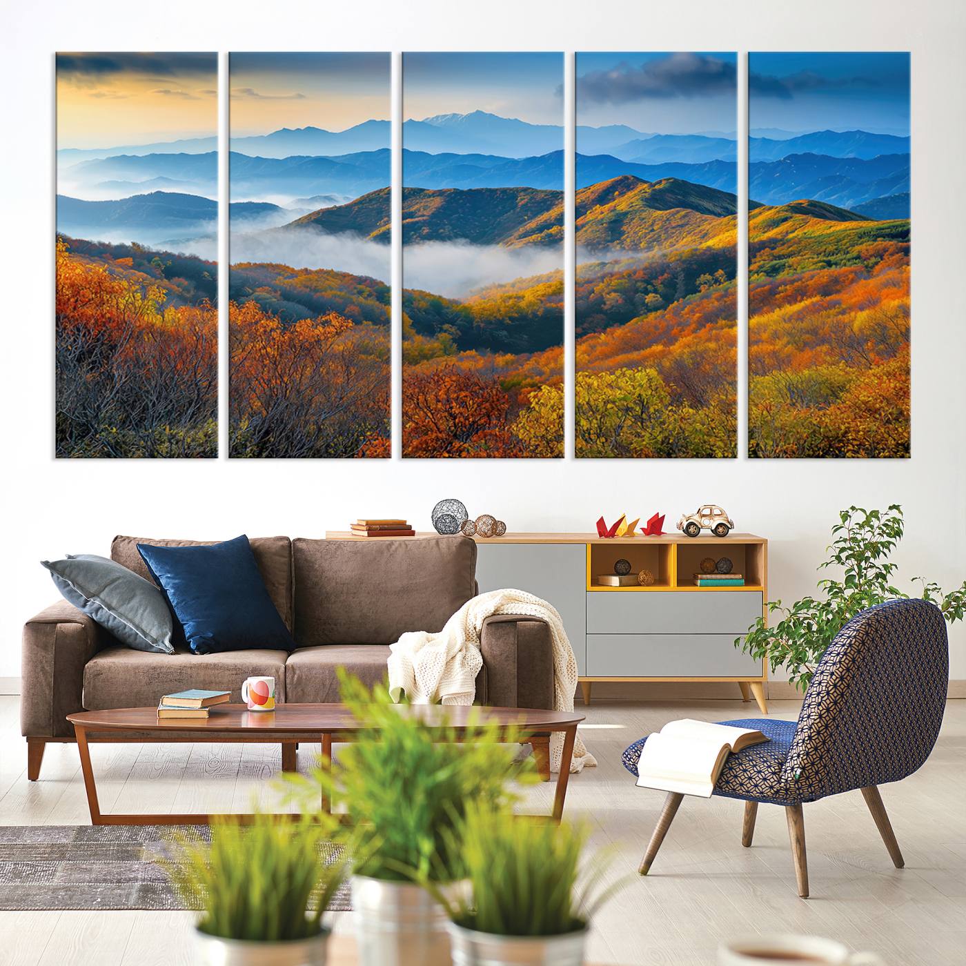 Autumn Mountains Wall Art Canvas Print – Foggy Peaks