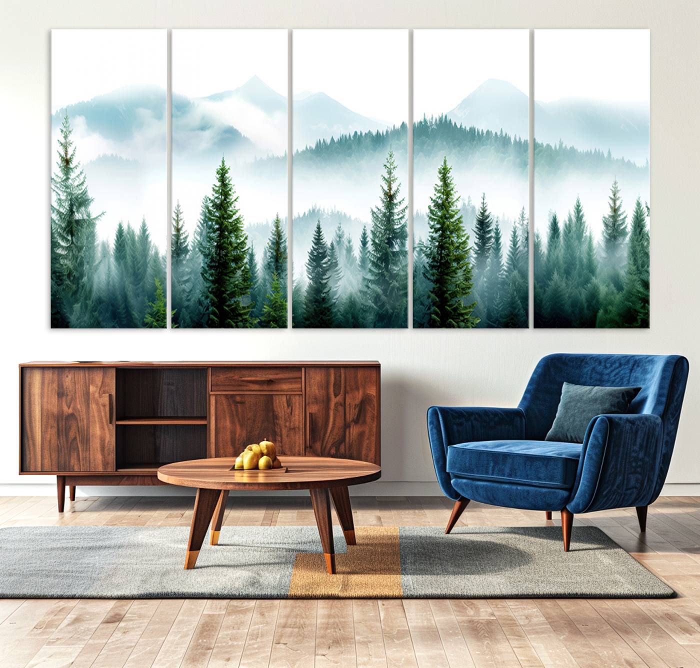 Pine Forest Wall Art Canvas Print – Misty Mountains Foggy