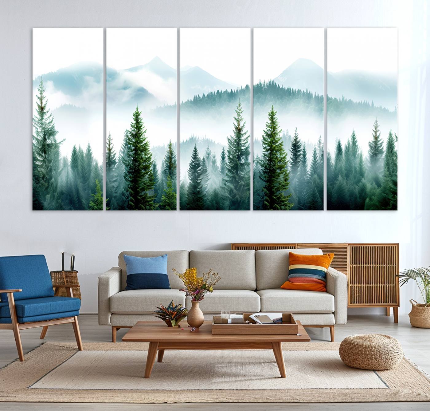 Pine Forest Wall Art Canvas Print – Misty Mountains Foggy