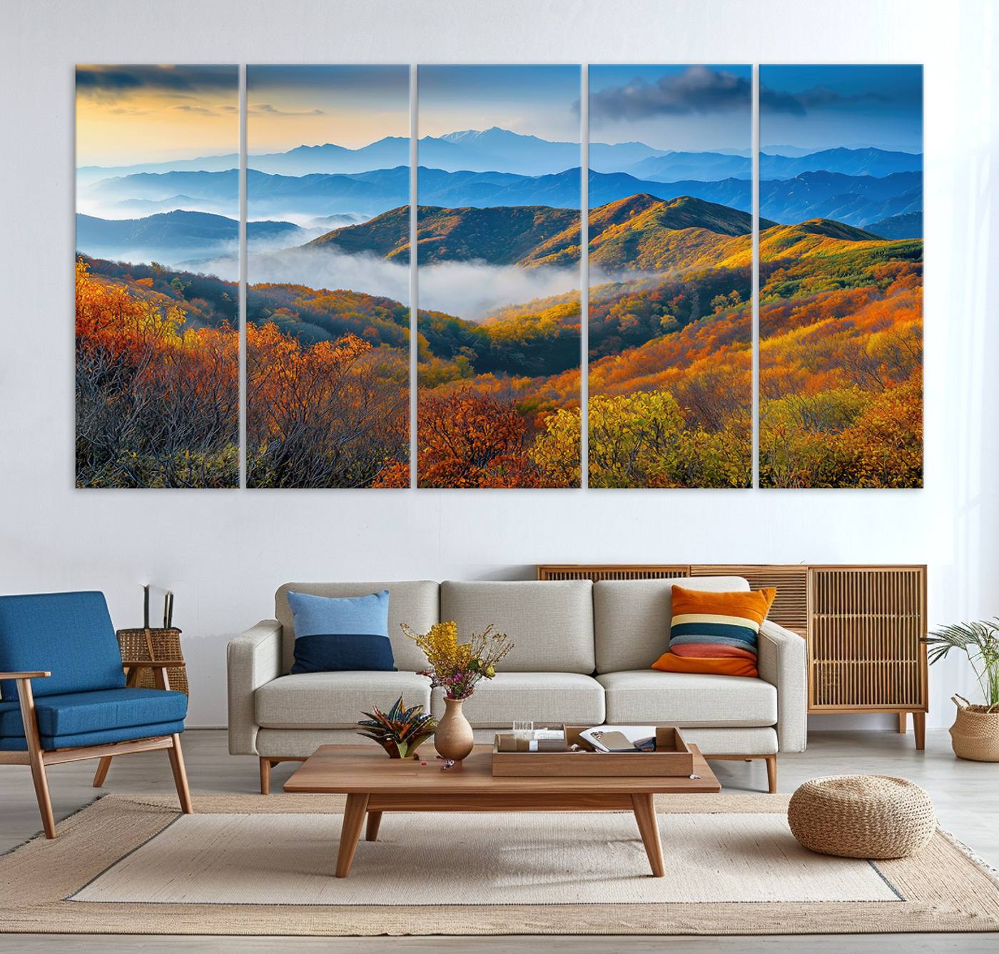 Autumn Mountains Wall Art Canvas Print – Foggy Peaks