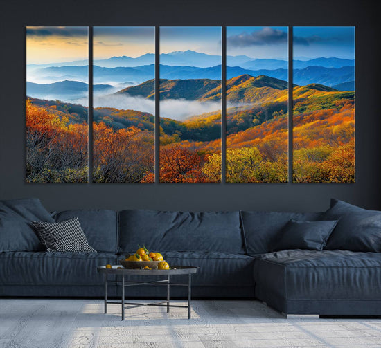 Autumn Mountains Wall Art Canvas Print – Foggy Peaks