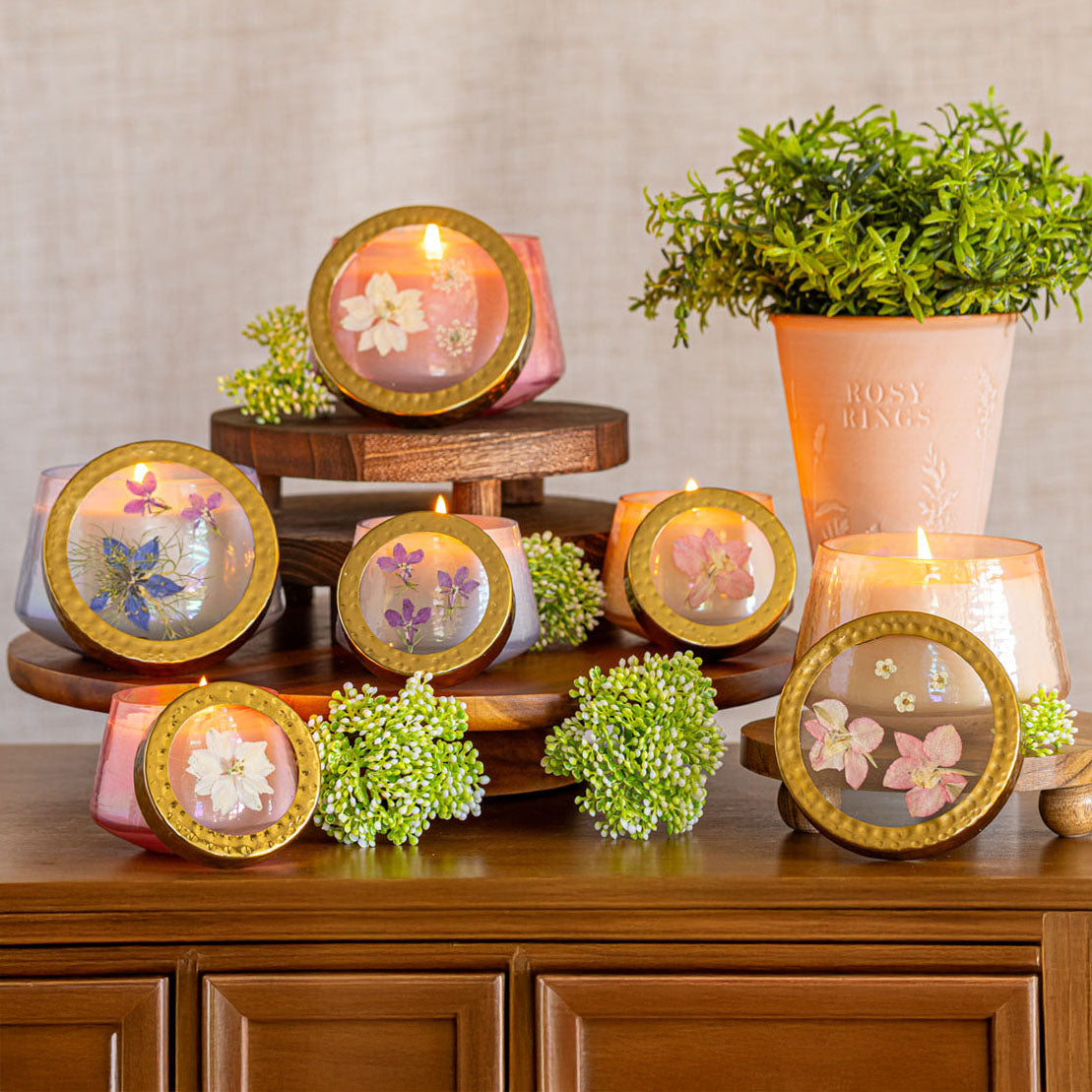 Accent Watercolor Pressed Floral Candle - Luna Flower