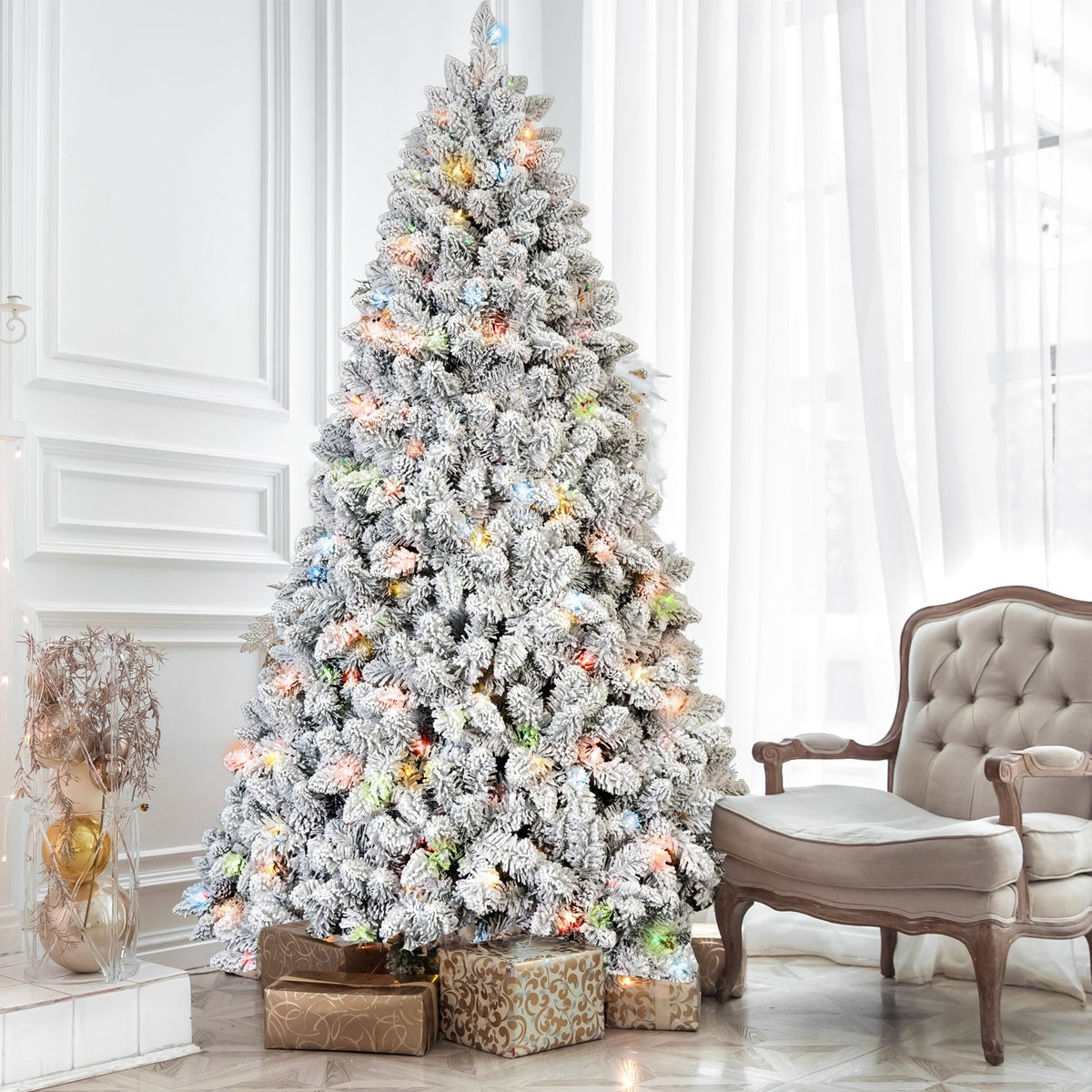 4Ft Flocked Christmas Tree with 150 Colorful UL Lights