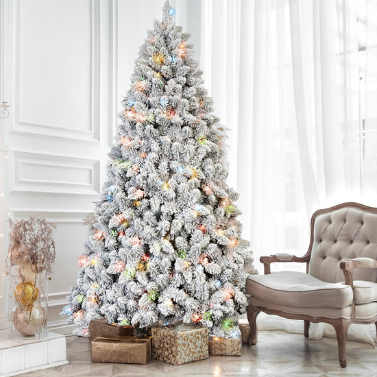 7FT Flocked Christmas Tree with 500 Colorful UL Lights