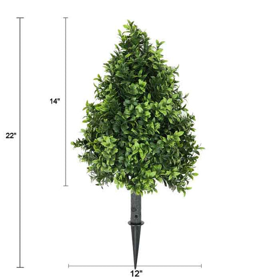 Boxwood Topiary Shrub with Ground Spike 22in – UV Resistant