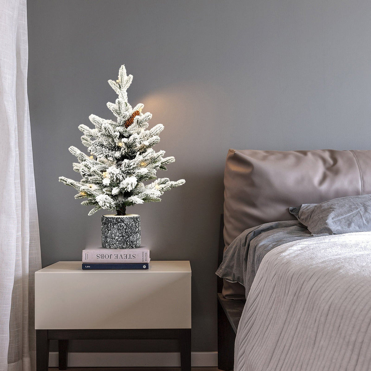 2FT Flocked Christmas Tree with Pot Base
