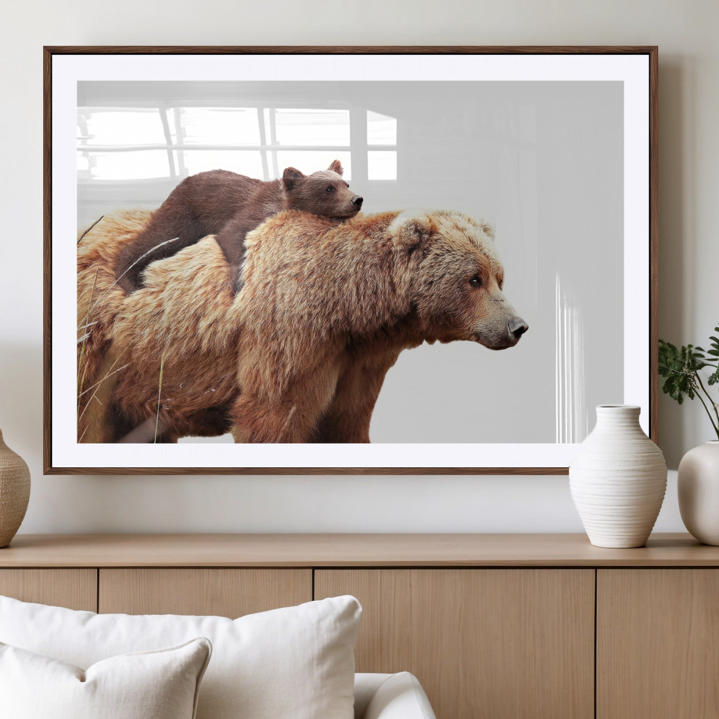 Mother and Baby Bear Canvas Wall Art - Adorable Wildlife