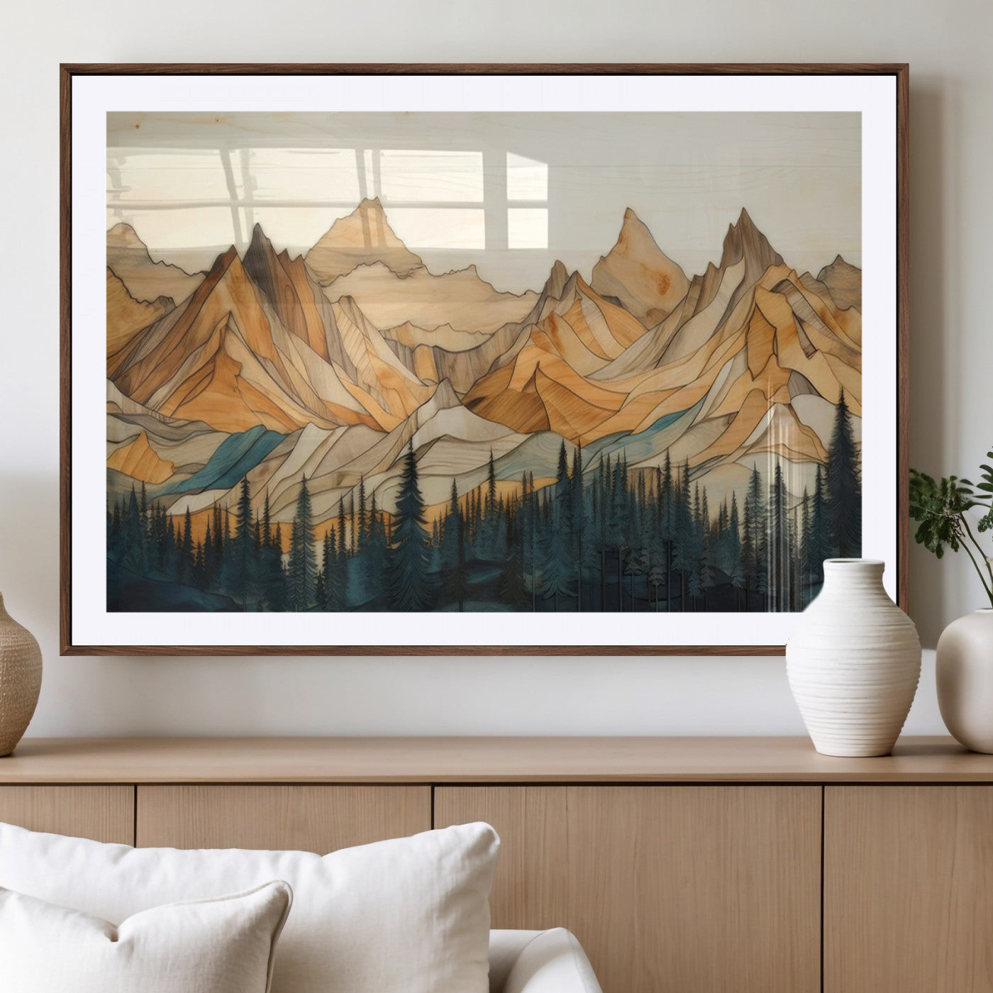 Rustic Wood Mountain Wall Art Print | Triptych Giclee Print