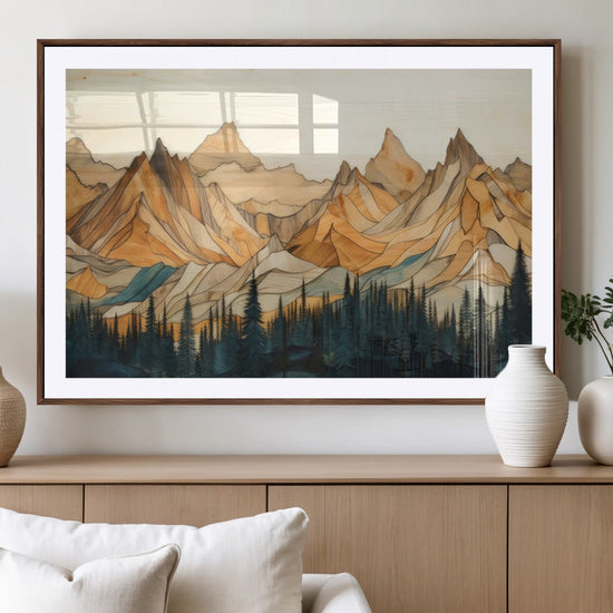 Rustic Wood Mountain Wall Art Print | Triptych Giclee Print