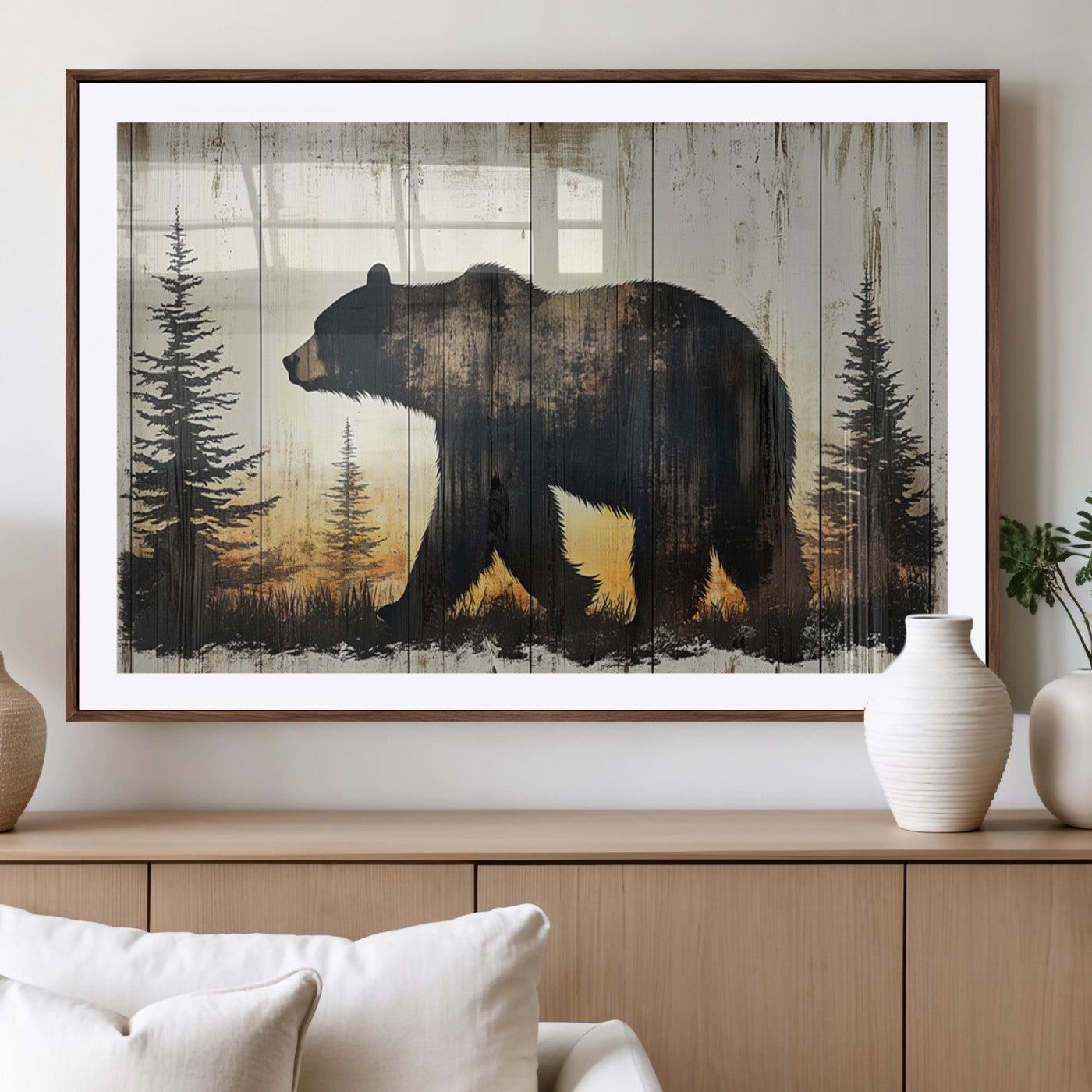 Vintage Bear Wall Art Canvas Print for Farmhouse - Mountain