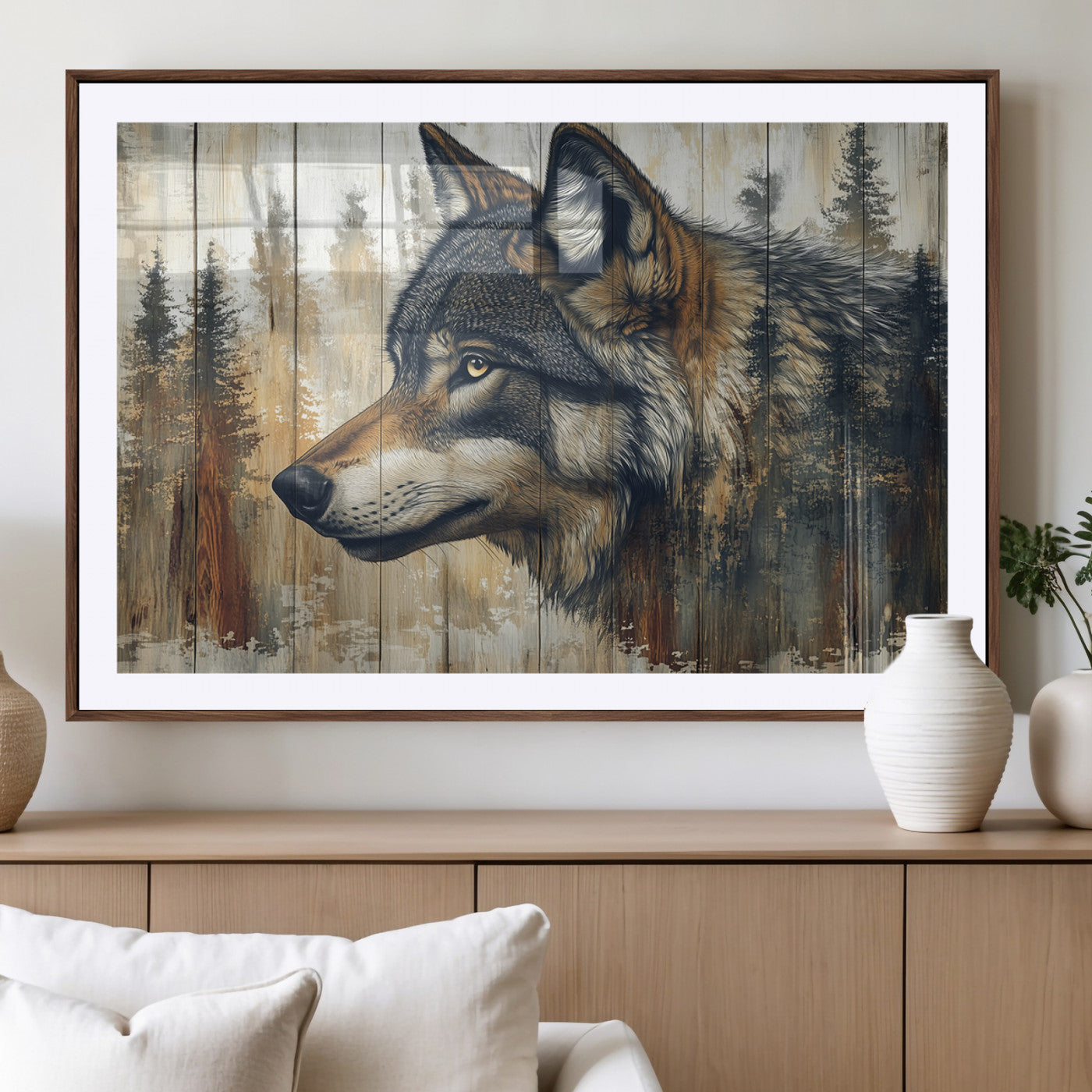 Rustic Wolf Wall Art Canvas Print – Vintage Woodland