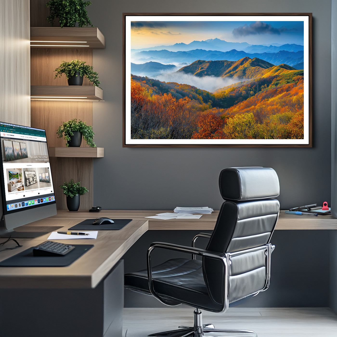 Autumn Mountains Wall Art Canvas Print – Foggy Peaks