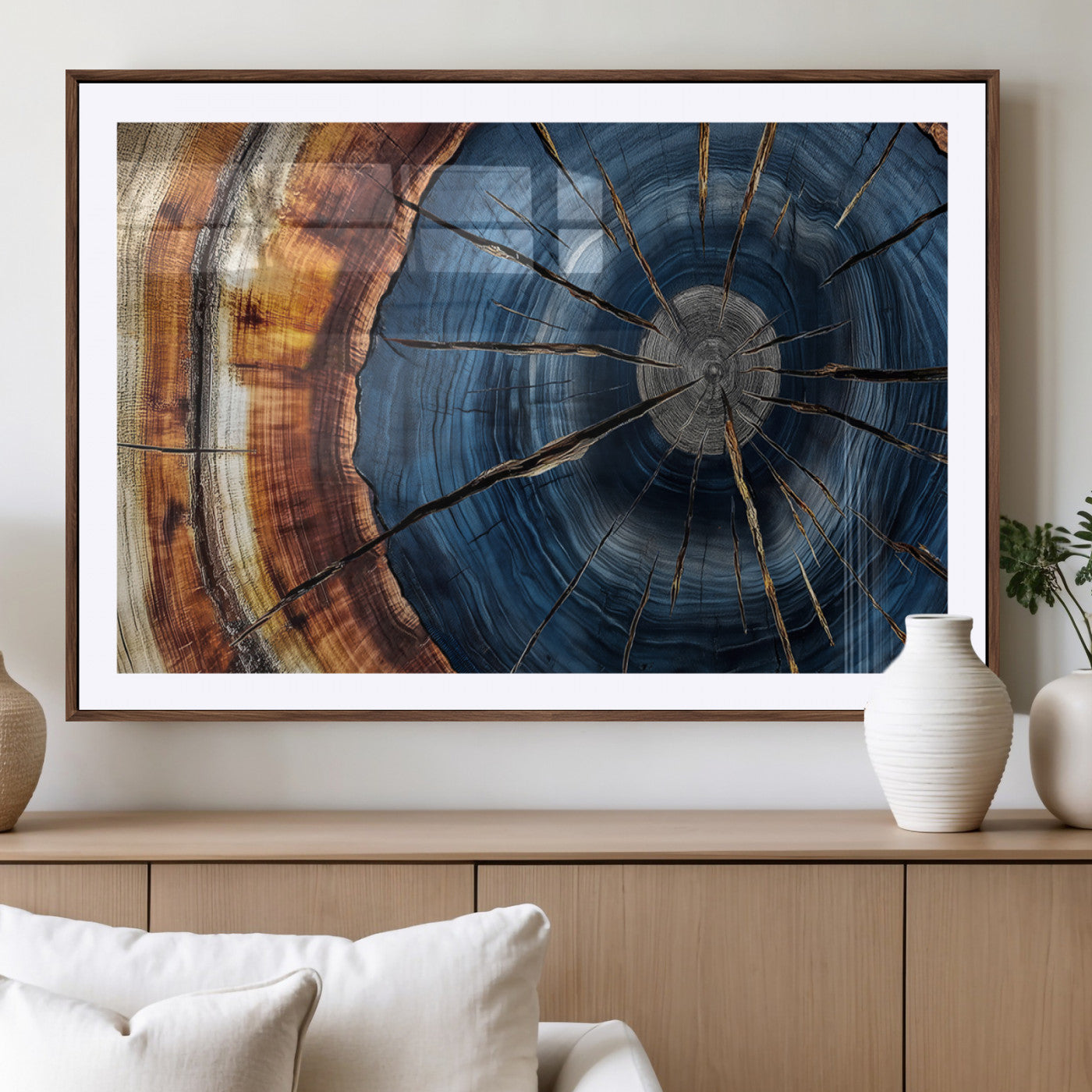Framed Abstract Tree Ring Wall Art Print Natural Rustic Wood