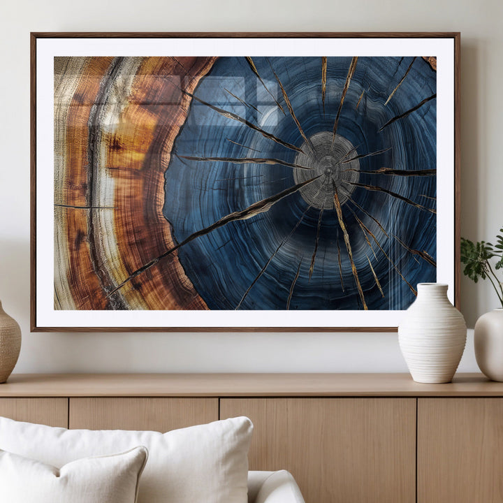 Framed Abstract Tree Ring Wall Art Print Natural Rustic Wood