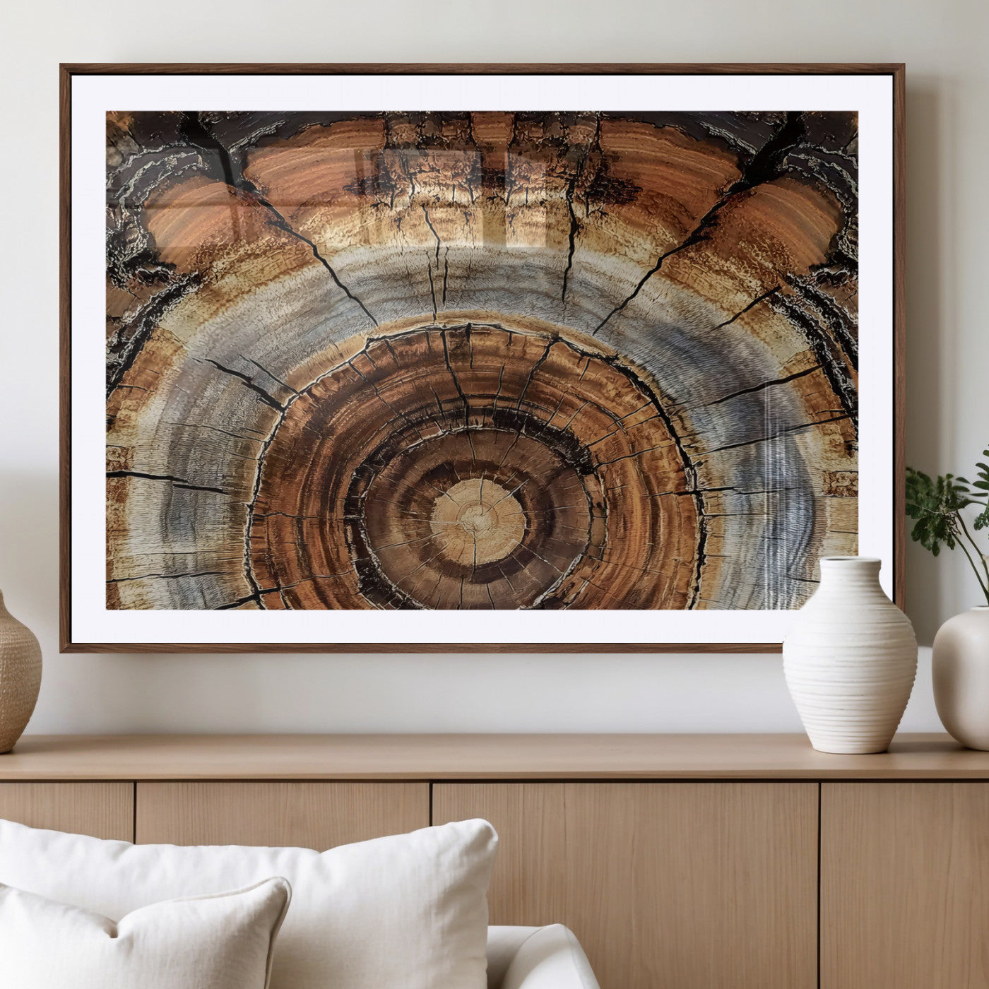 Tree Rings Wall Art Canvas Print – Rustic Wood Texture
