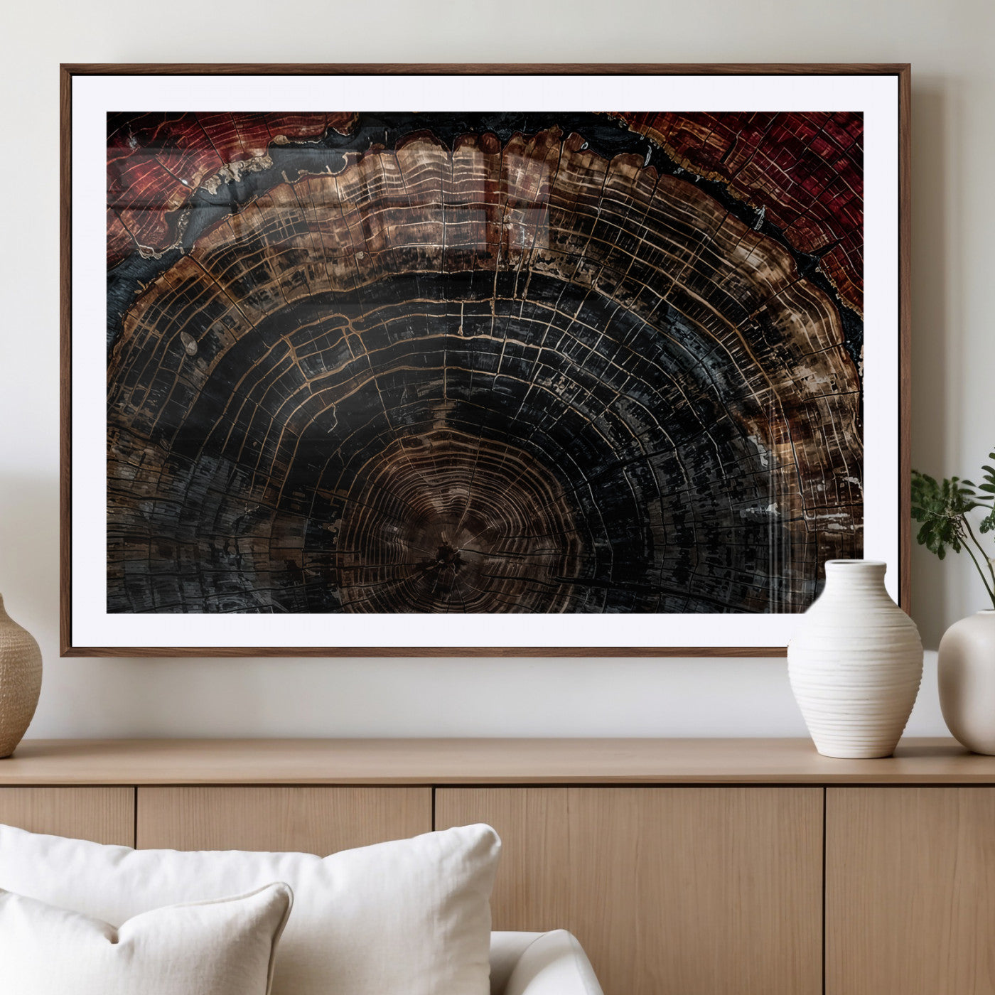 Dark Wood Ring Wall Art Canvas Print – Framed Abstract Tree