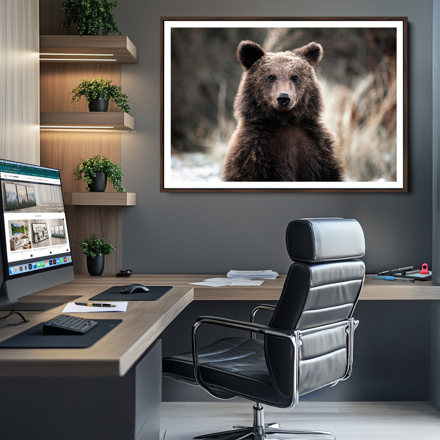Brown Bear Wall Art Canvas Print – Framed Majestic Woodland