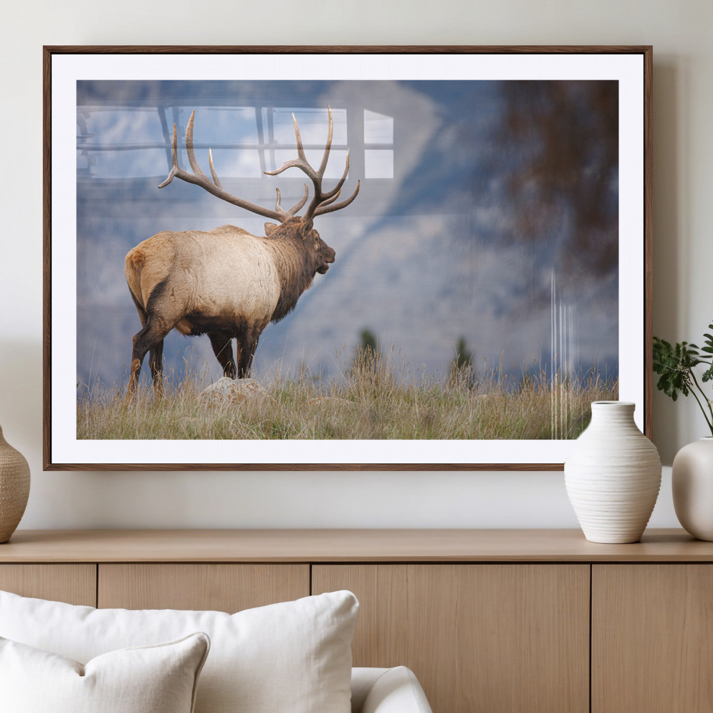 Mountain Elk Wall Art Canvas Print – Framed Rustic Wildlife