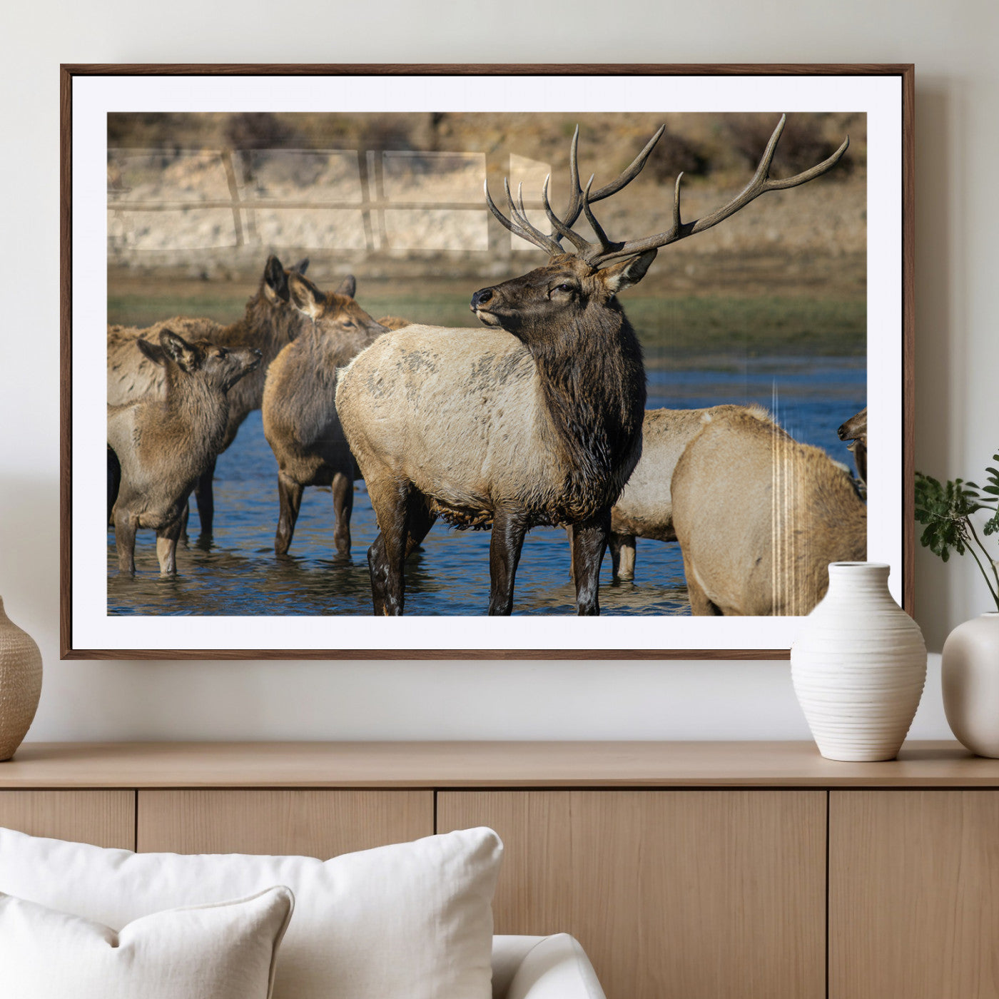 Wild Elk Wall Art Canvas Print – Framed Neutral Wildlife