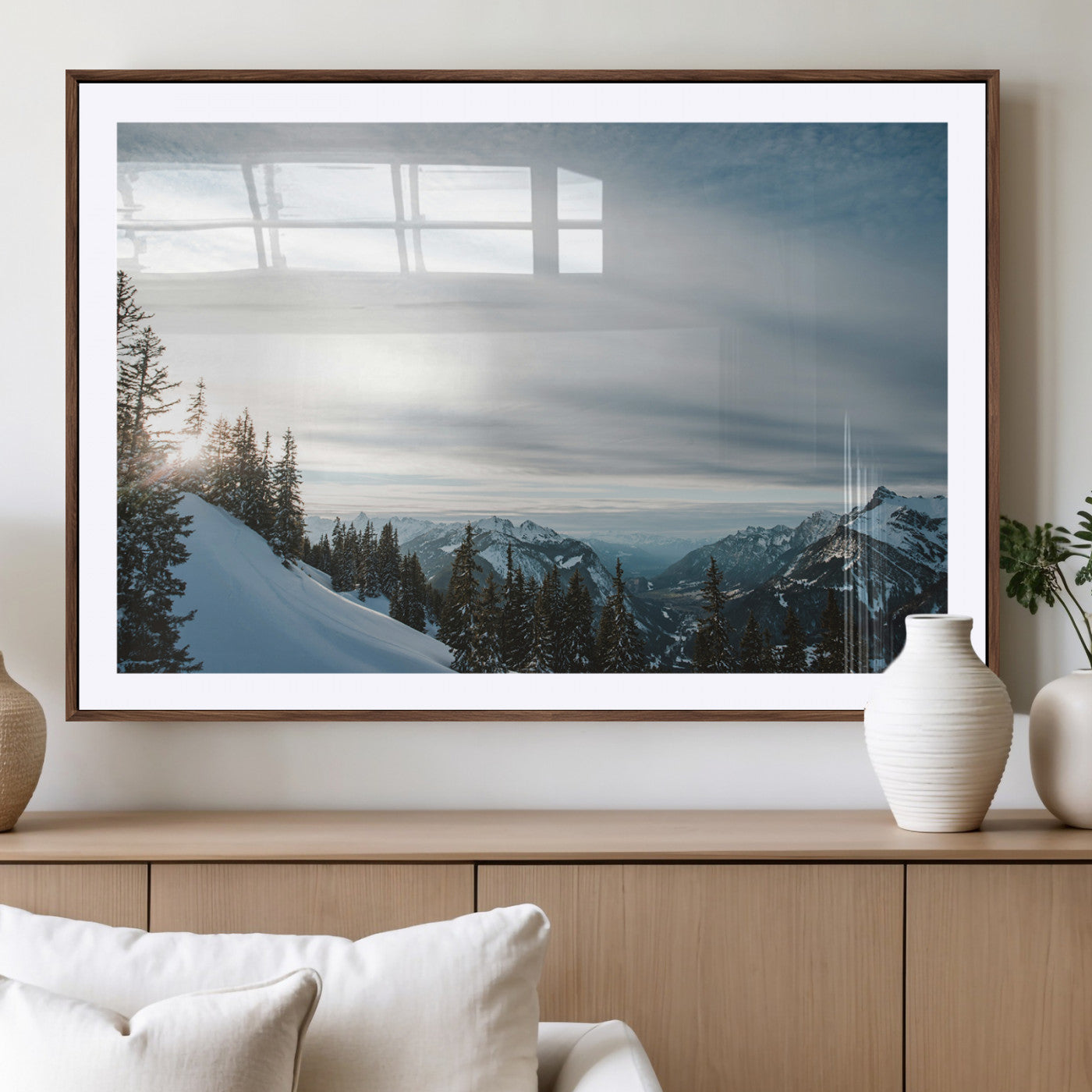 Snowy Mountains Wall Art Canvas Print – Framed Alpine