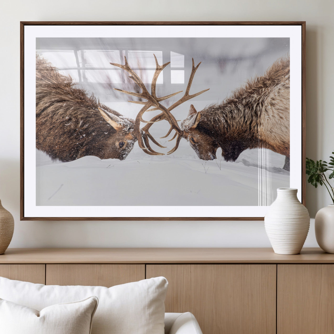 Dramatic Elk Antler Battle Wall Art Canvas Print – elk