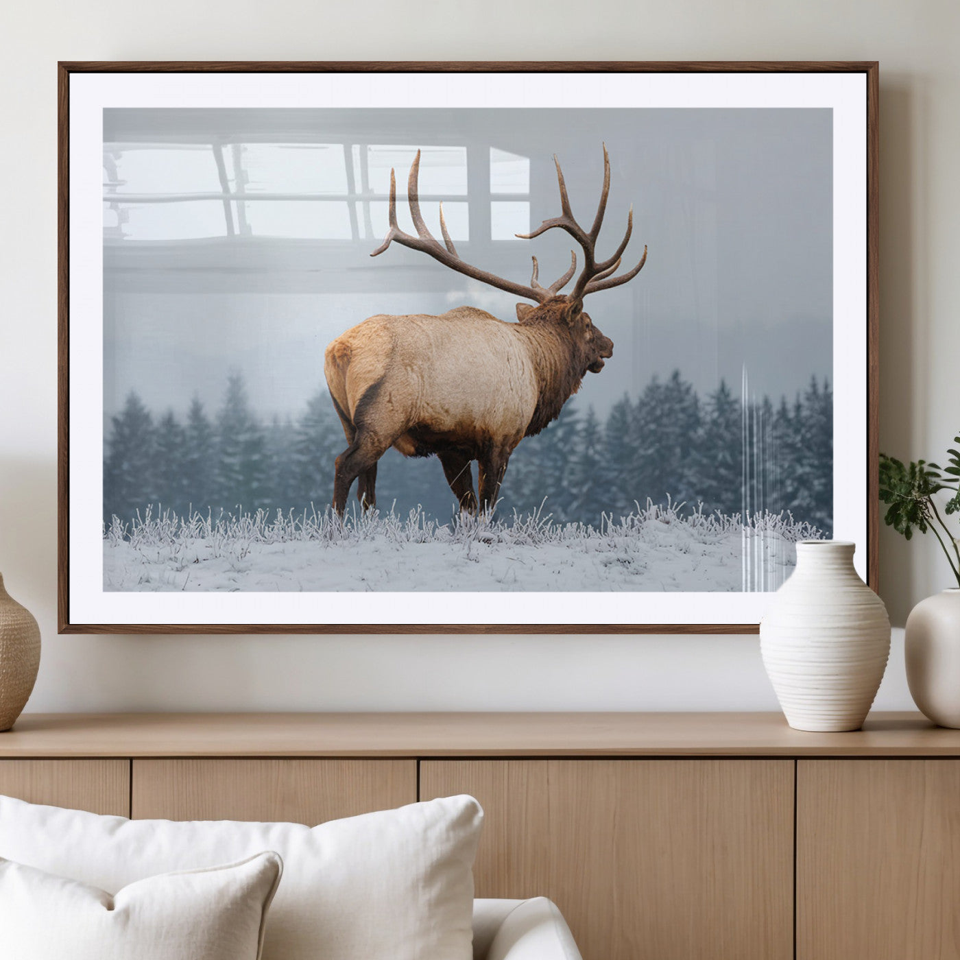 Majestic Elk Snowy Forest Wall Art Canvas Print – Winter