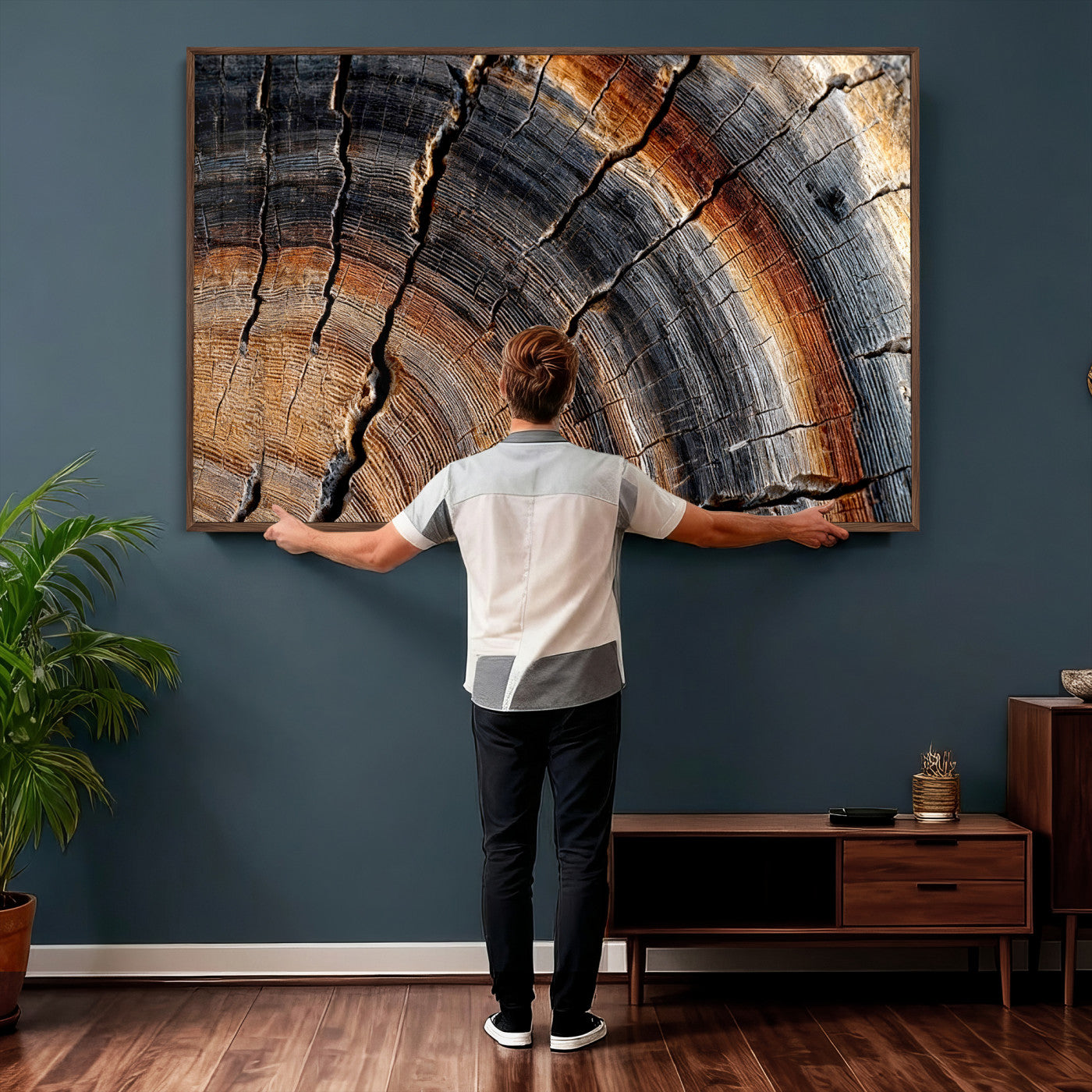 Abstract Tree Ring Wall Art Print – Natural Rustic Wood