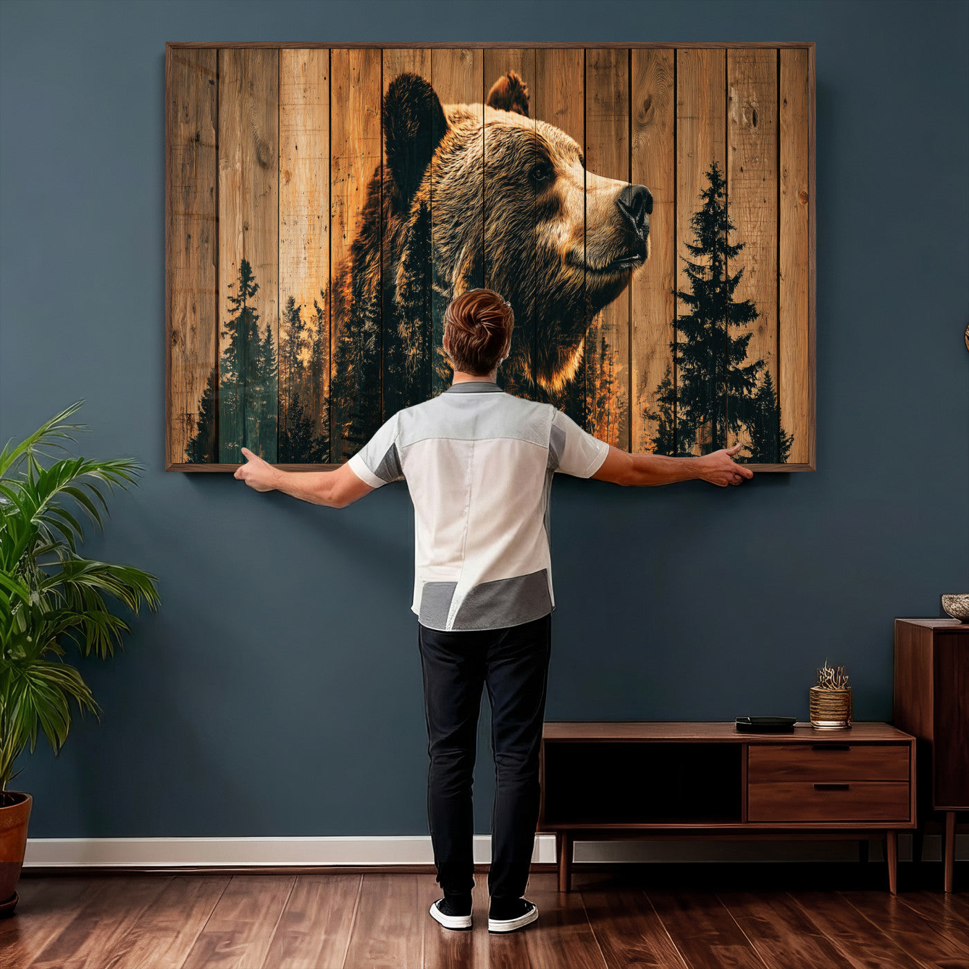 Rustic Bear Wall Art Canvas Print – Woodland Wildlife