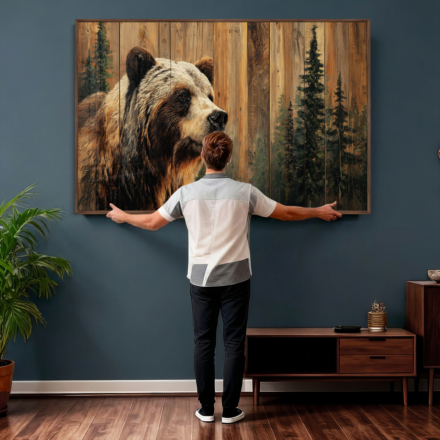 Grizzly Bear Wall Art Canvas Print, Rustic Wildlife Bear