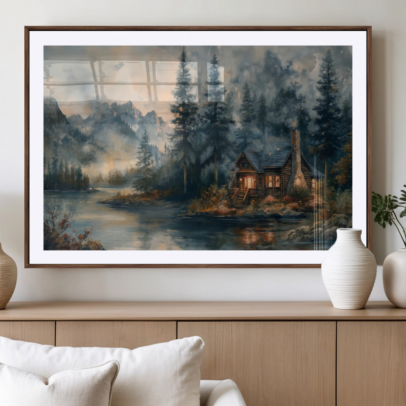 Rustic Cabin Woods Wall Art Print | Lake in a Forest Canvas