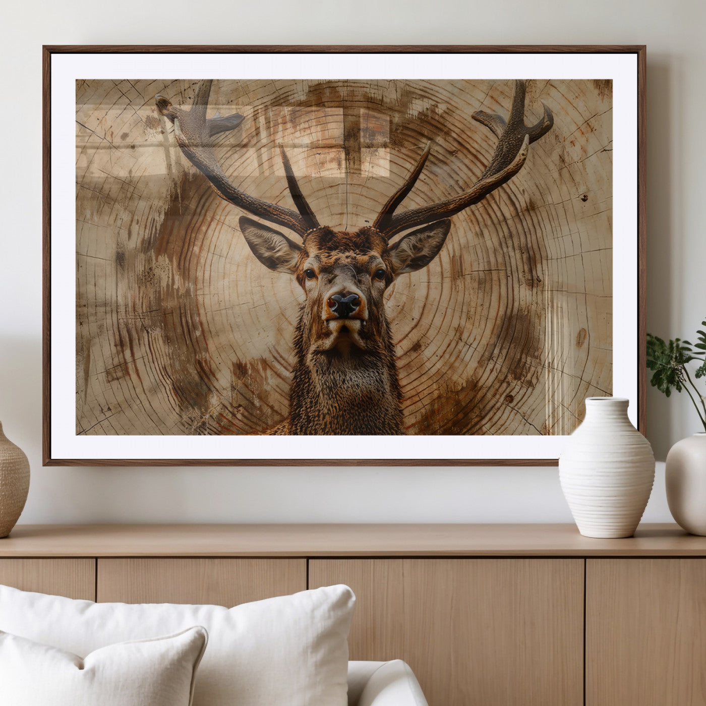 Wood Abstract Deer Wall Art | Rustic Wildlife Canvas Print |