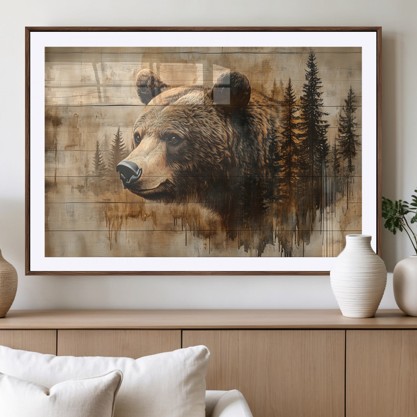 Rustic Grizzly Bear Wall Art, Abstract Grizzly 399 Bear Wall