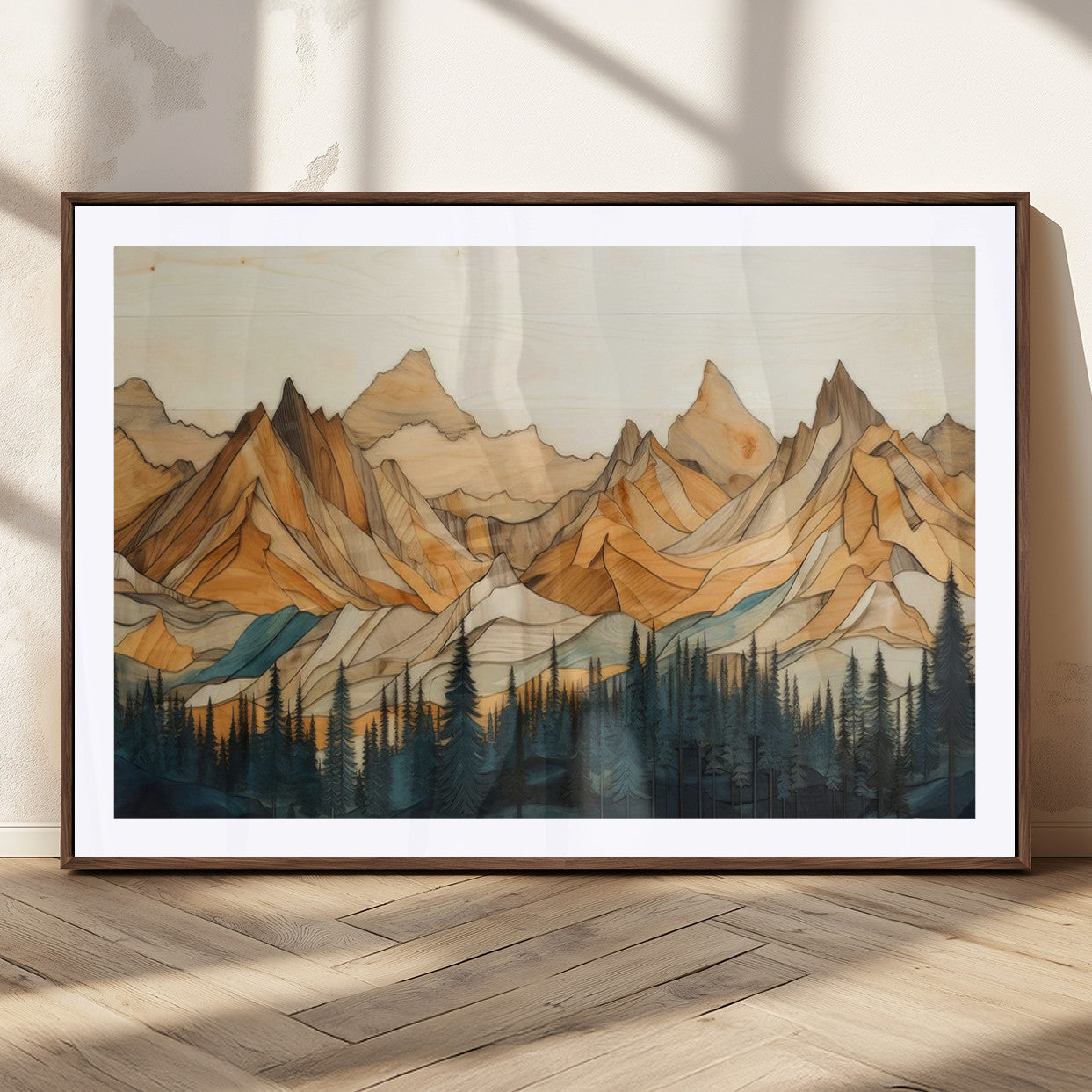 Rustic Wood Mountain Wall Art Print | Triptych Giclee Print
