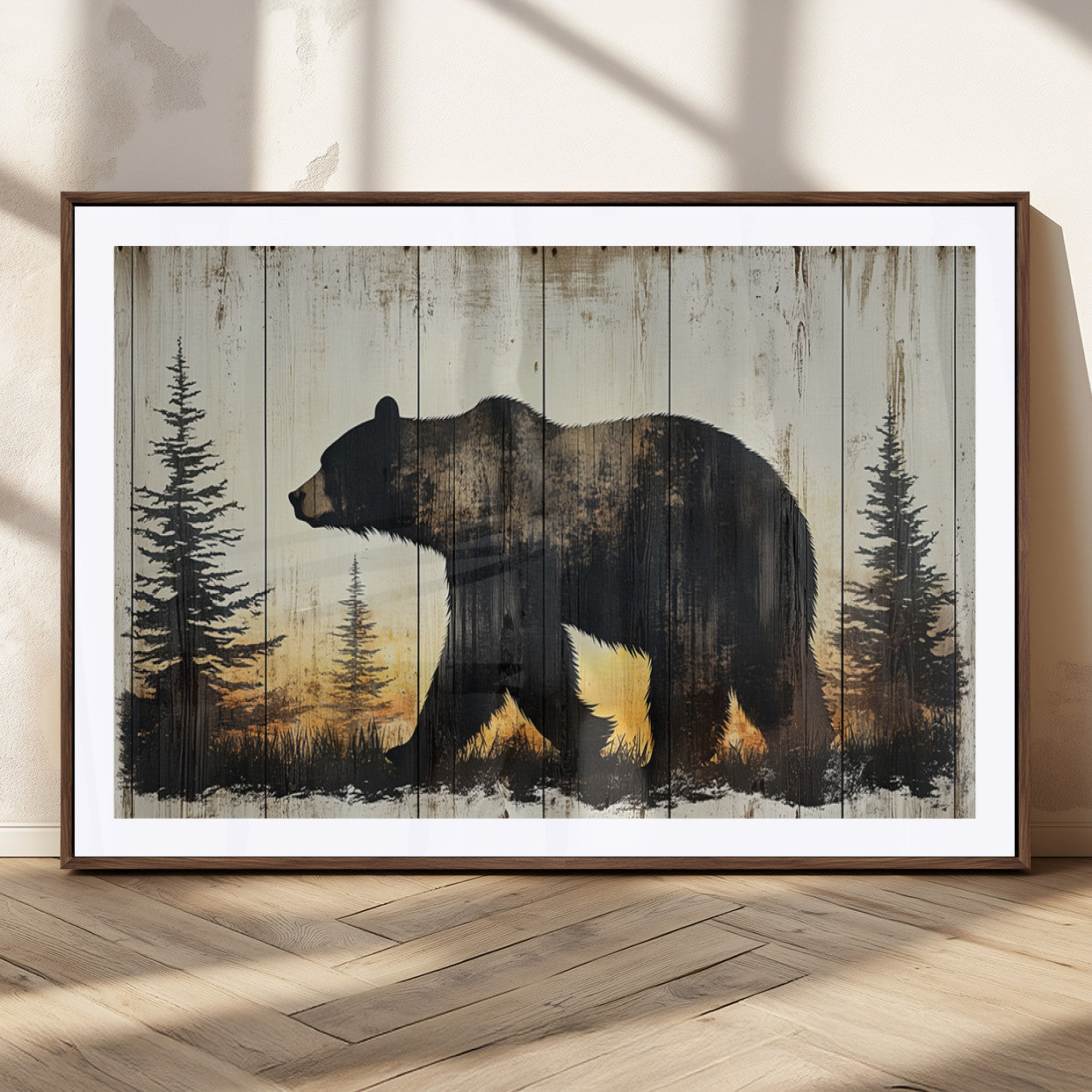 Vintage Bear Wall Art Canvas Print for Farmhouse - Mountain