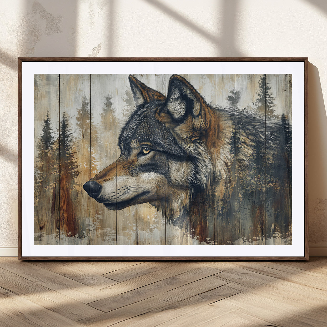 Rustic Wolf Wall Art Canvas Print – Vintage Woodland