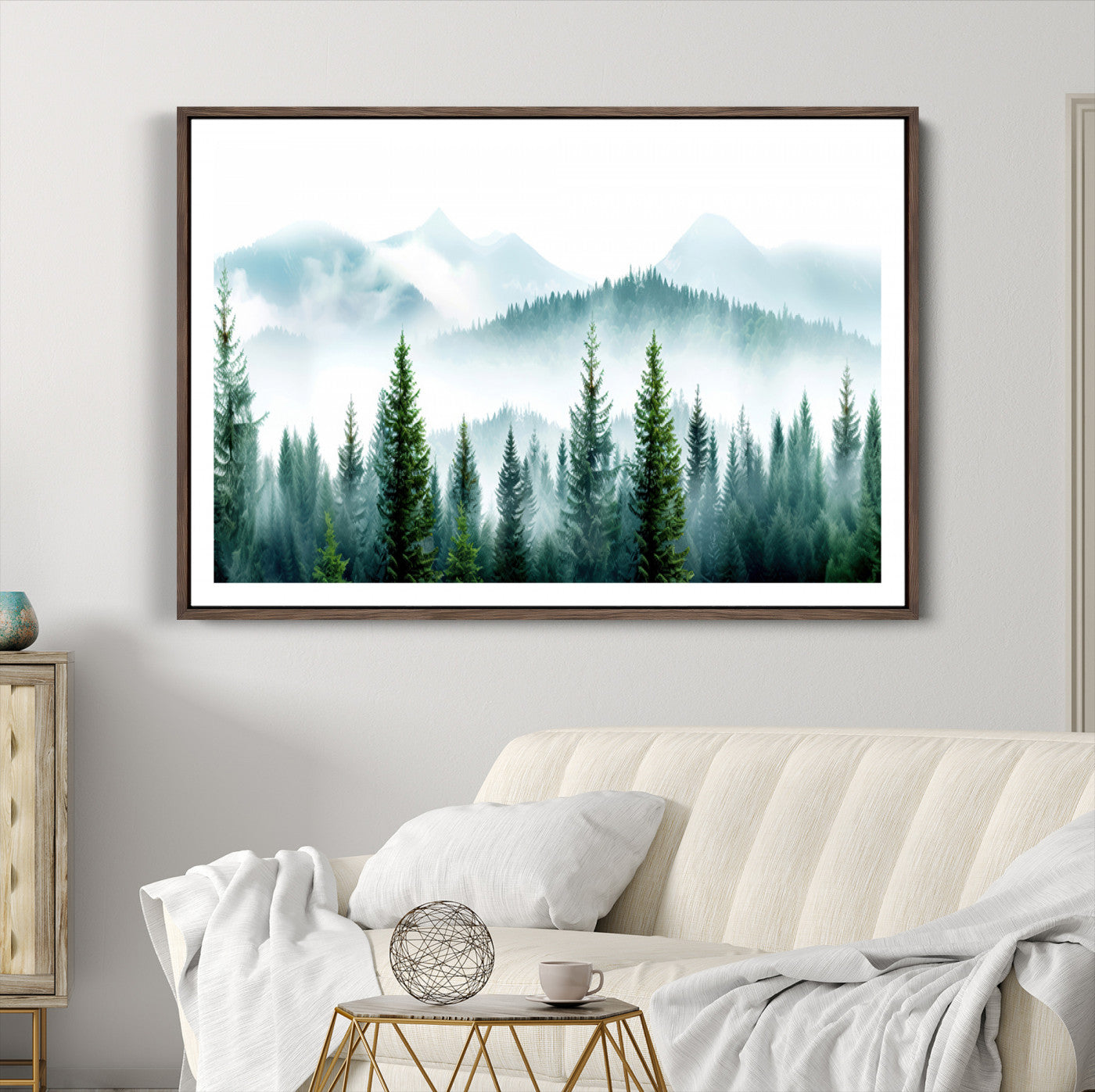 Pine Forest Wall Art Canvas Print – Misty Mountains Foggy
