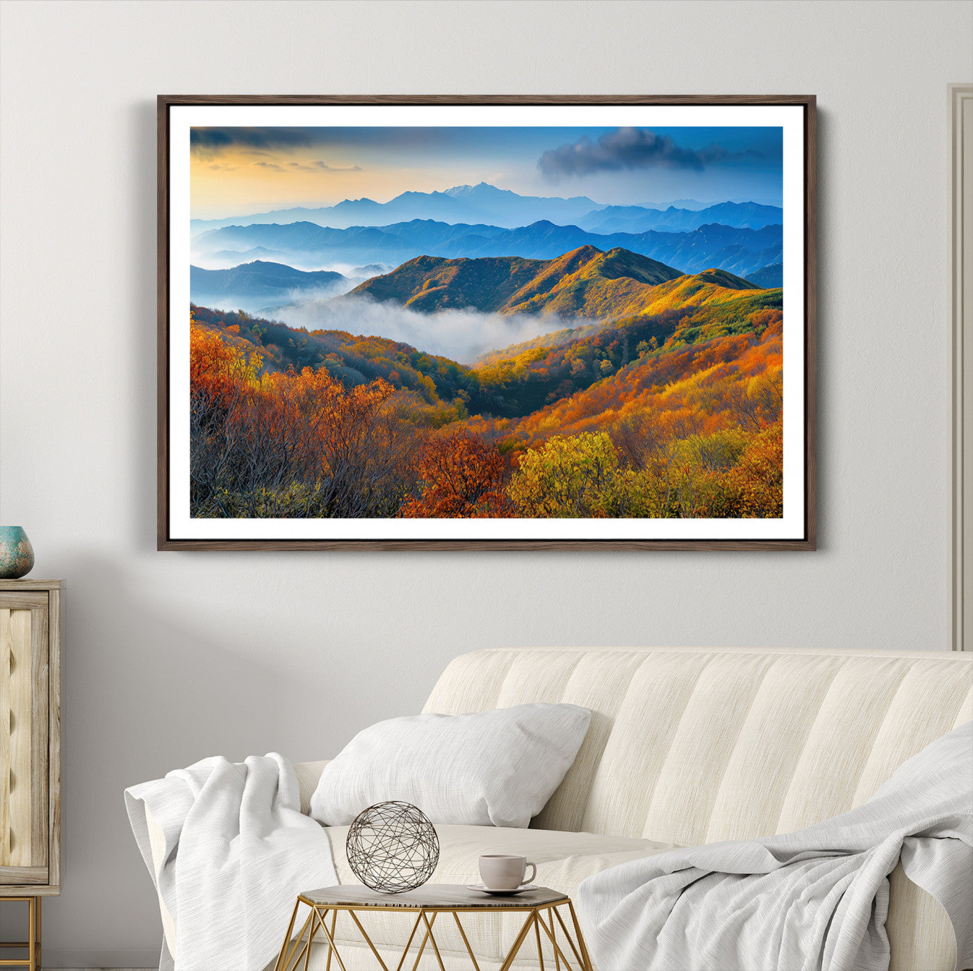 Autumn Mountains Wall Art Canvas Print – Foggy Peaks