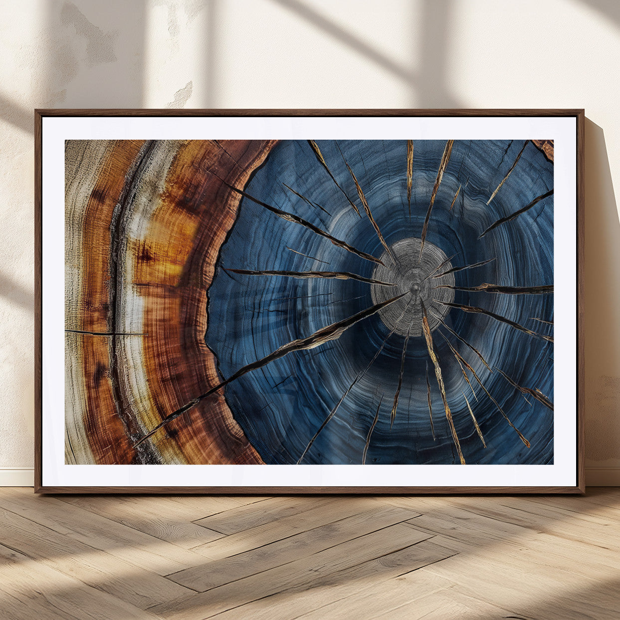 Framed Abstract Tree Ring Wall Art Print Natural Rustic Wood