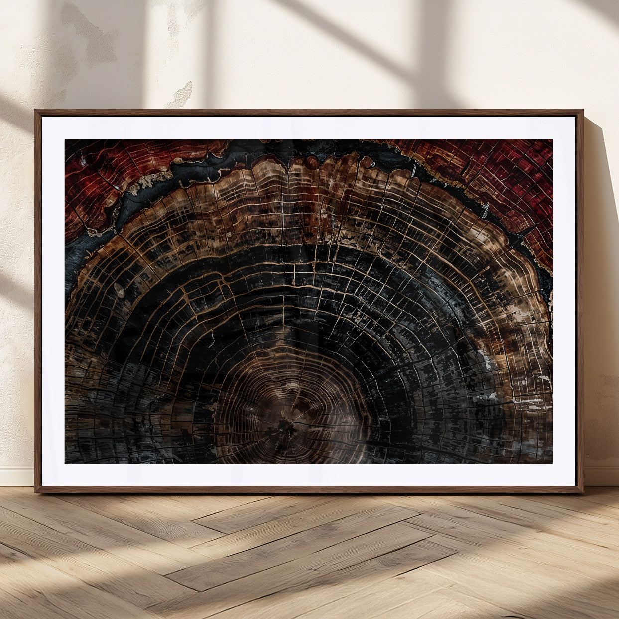Dark Wood Ring Wall Art Canvas Print – Framed Abstract Tree