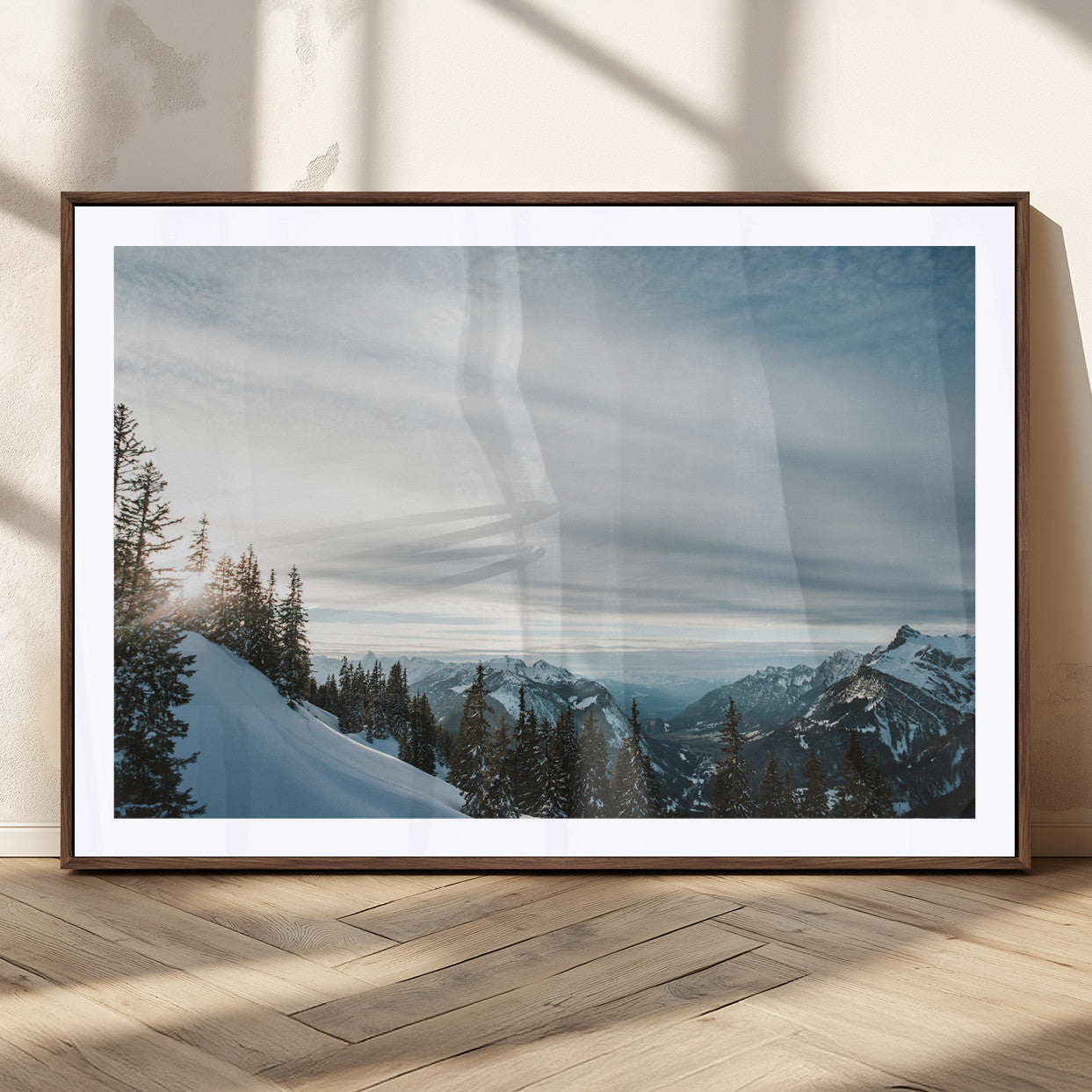 Snowy Mountains Wall Art Canvas Print – Framed Alpine