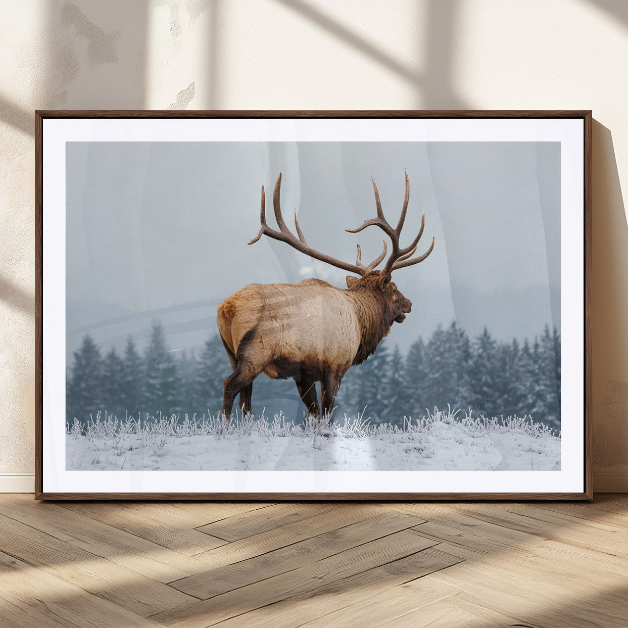 Majestic Elk Snowy Forest Wall Art Canvas Print – Winter